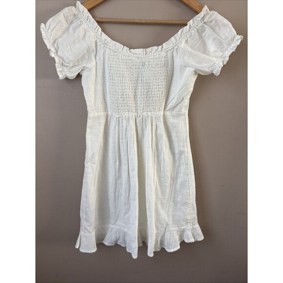 Urban Outfitters Women’s Beige Linen Dress, Off the Shoulder, Size Small, Boho - Picture 7 of 7